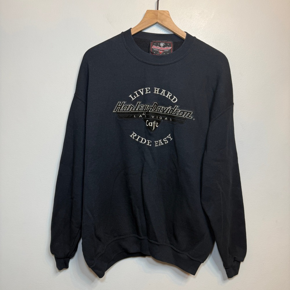 Vintage Harley Davidson Cafe Las Vegas Sweatshirt Black Embroidered Pullover XL